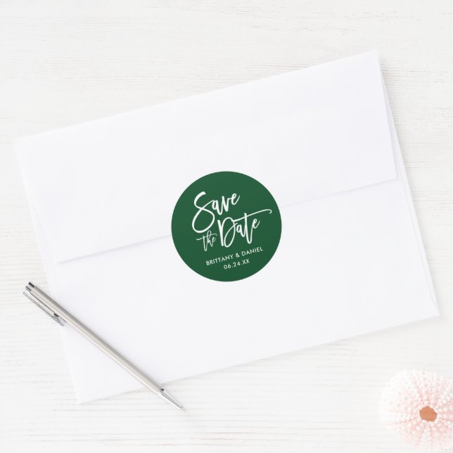 Brush Script Save The Date Green Envelope Seals (Envelope)