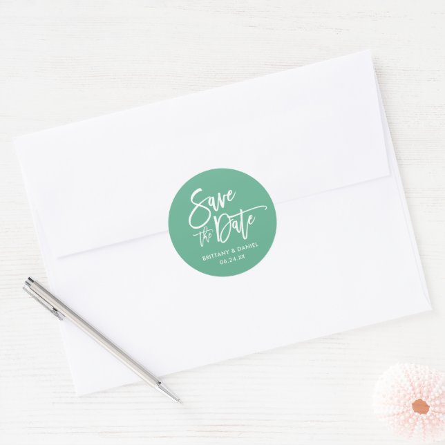 Brush Script Save The Date Neo Mint Envelope Seals (Envelope)