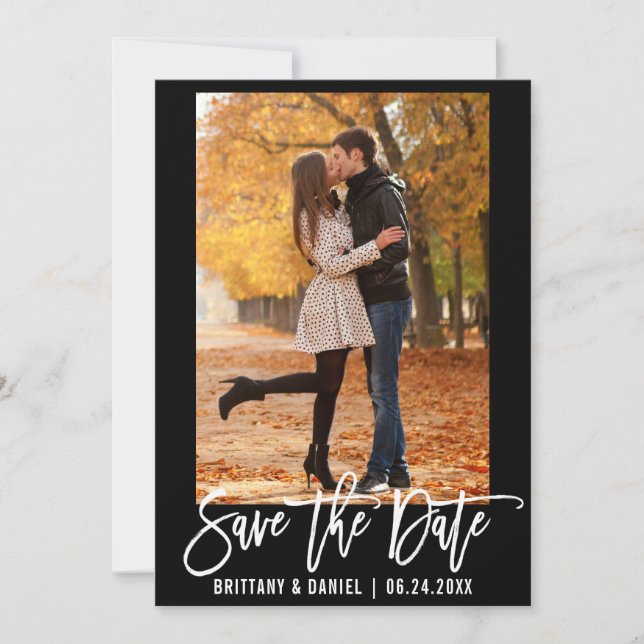 Brush Script Save The Date Photo Engagement Card B (Front)