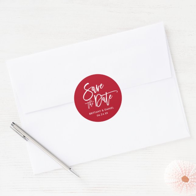 Brush Script Save The Date Red Envelope Seals (Envelope)