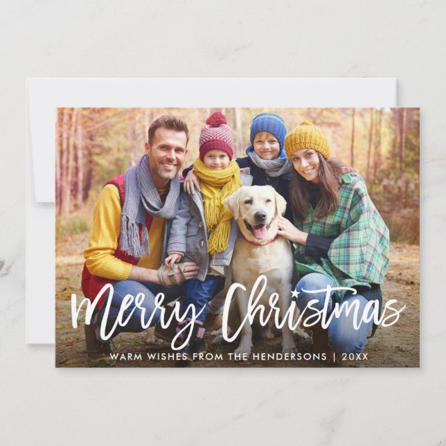 Brush Script Star  Family Photo Merry Christmas Holiday Card (Front)