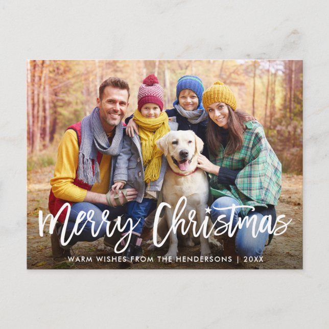 Brush Script Star Family Photo Merry Christmas Postcard (Front)