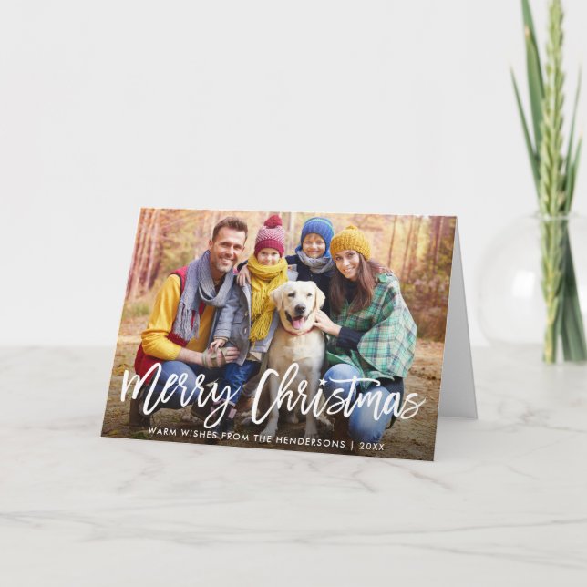 Brush Script Star Photo Merry Christmas Folded Holiday Card (Front)
