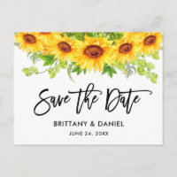 Brush Script Sunflower Floral Save the Date