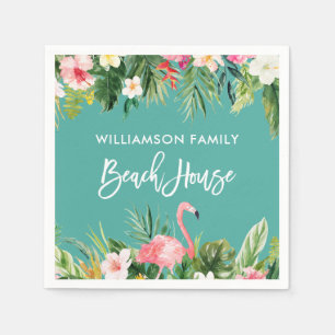 Brush Script Tropical Floral Beach House Napkin
