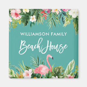 Brush Script Tropical Floral Family Beach House Magnet
