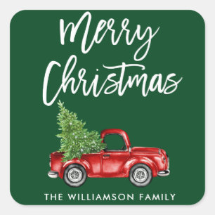 Brush Script Truck Christmas Green Envelope Seal