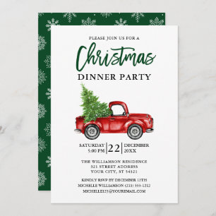 Brush Script Truck Christmas Party Green Invitation