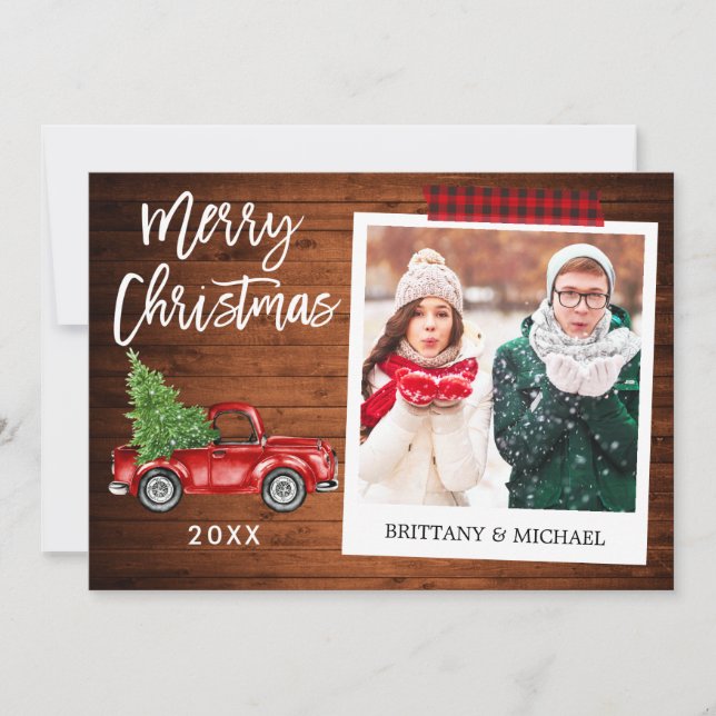Brush Script Truck Wood Instant Photo Craft Tape Holiday Card (Front)
