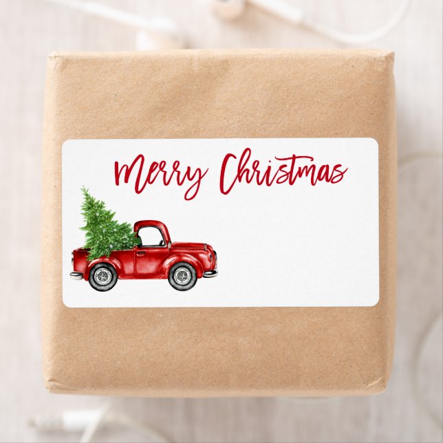 Brush Script Vintage Red Truck Christmas Mailing (Insitu)