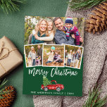 Brush Script Vintage Truck Christmas 4 Photo Green Postcard<br><div class="desc">Brush Script Watercolor Vintage Red Truck with Christmas Tree - Merry Christmas Green Postcard -  4 Photos</div>