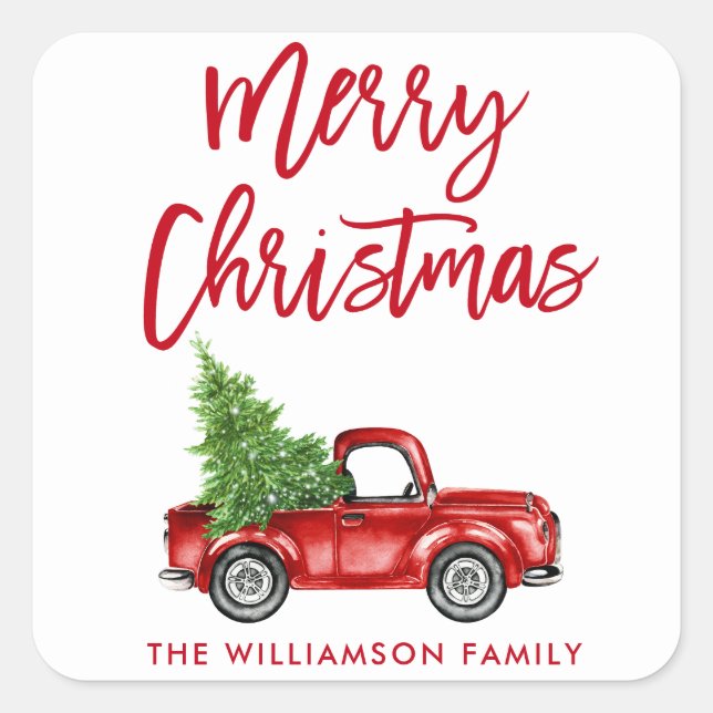 Brush Script Vintage Truck Christmas Envelope Seal (Front)