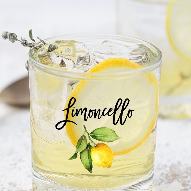 Brush Script Watercolor Lemon Limoncello Glass (Several styles to choose from.)