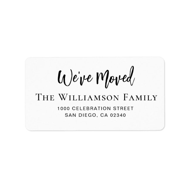 brush script we have moved new address label (Front)