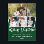 Brush Script Wedding Christmas 4 Photo Green Postcard<br><div class="desc">Brush Script Wedding Merry Christmas Green Postcard -  4 Photos</div>