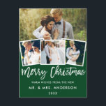 Brush Script Wedding Christmas 4 Photo Green Postcard<br><div class="desc">Brush Script Wedding Merry Christmas Green Postcard -  4 Photos</div>
