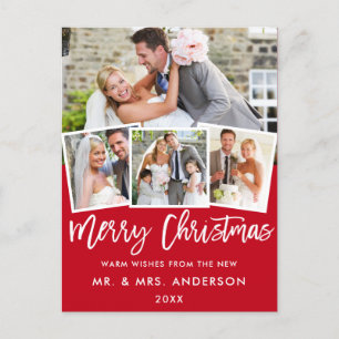 Brush Script Wedding Christmas 4 Red Postcard