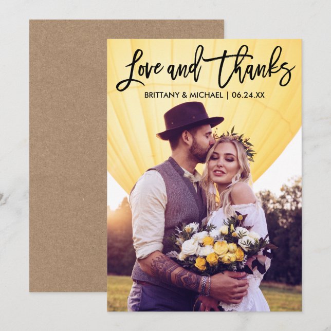Brush Script Wedding Photo Kraft Thank You Card B (Front/Back)