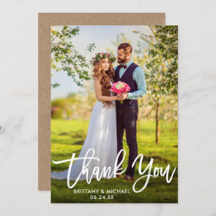 Brush Script Wedding Photo Kraft Thank You Card W