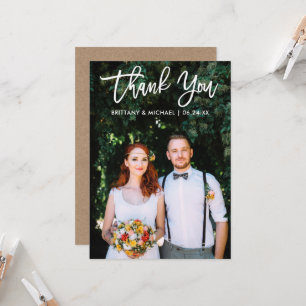 Brush Script Wedding Photo Kraft Thank You Card Wt