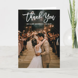 Brush Script Wedding Photo Thank You Modern Fold Card