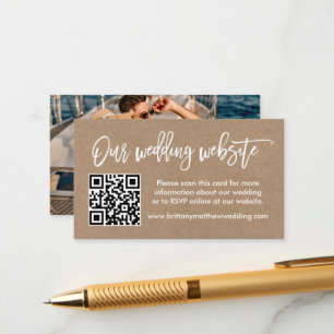 Brush Script Wedding Website QR Photo Kraft Enclosure Card