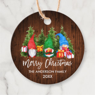 Brush Script Wood Christmas Watercolor Gnomes Favour Tags