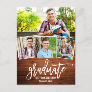Brush Script Wood Graduation Announcement Postcard