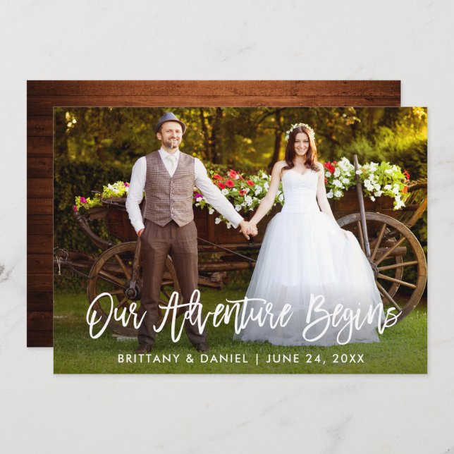 Brush Script Wood Our Adventure Begins Card (Front/Back)