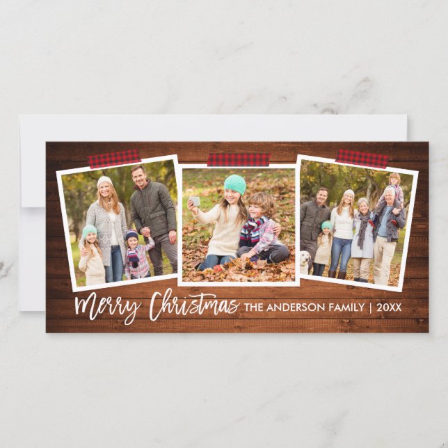 Brush Script Wood Plaid Craft Tape Christmas Wide Holiday Card (Front)