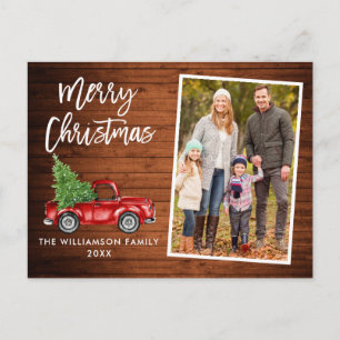 Brush Script Wood Vintage Truck Photo Christmas Postcard