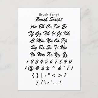 Brush Script - Zazzle Font Sampler Sheet Postcard