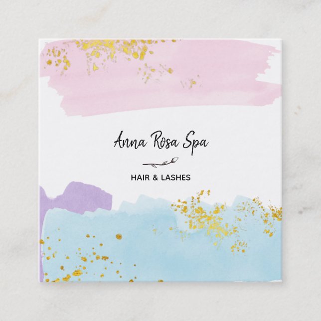 *~* Brush Splash Pastel Gold Glitter Rose Bud  Square Business Card (Front)
