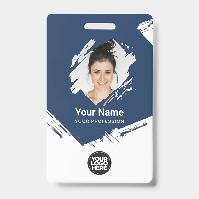 Brush Stroke Employee Photo, Bar Code, Logo, Name ID Badge (Front)