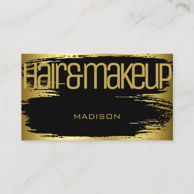 Brush Stroke Gold Black Glamourous Luxury Beauty Business Card (Front)