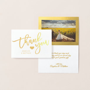 Brush Stroke Gold Foil THANK YOU Wedding   PHOTO Foil Card
