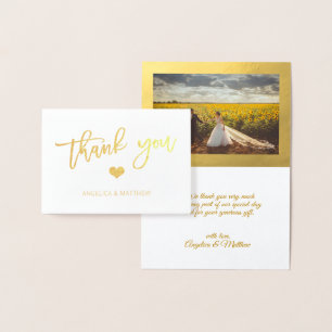 Brush Stroke Gold Foil THANK YOU Wedding   PHOTO Foil Card