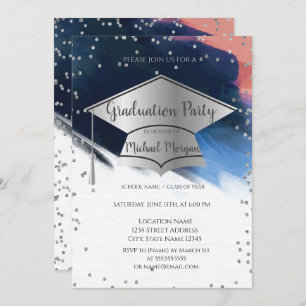 Brush Stroke  Graduation Cap,Diamonds Graduation Invitation