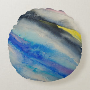brush stroke, painting Abstract watercolor colorf Round Cushion
