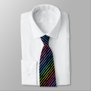 Brush Stroke Rainbow Striped Black Two-sided Tie