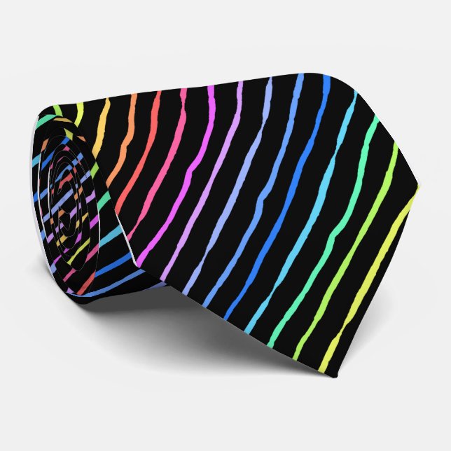 Brush Stroke Rainbow Striped Single Sided Tie (Rolled)