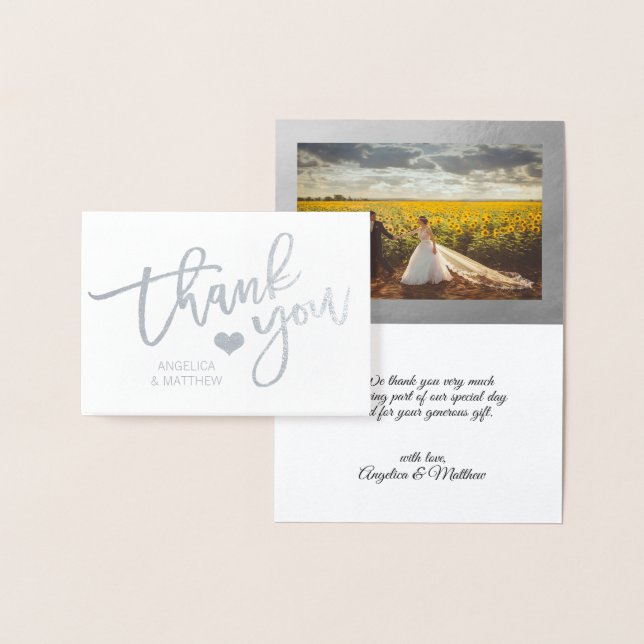 Brush Stroke Silver Foil THANK YOU Wedding | PHOTO Foil Card (Display)