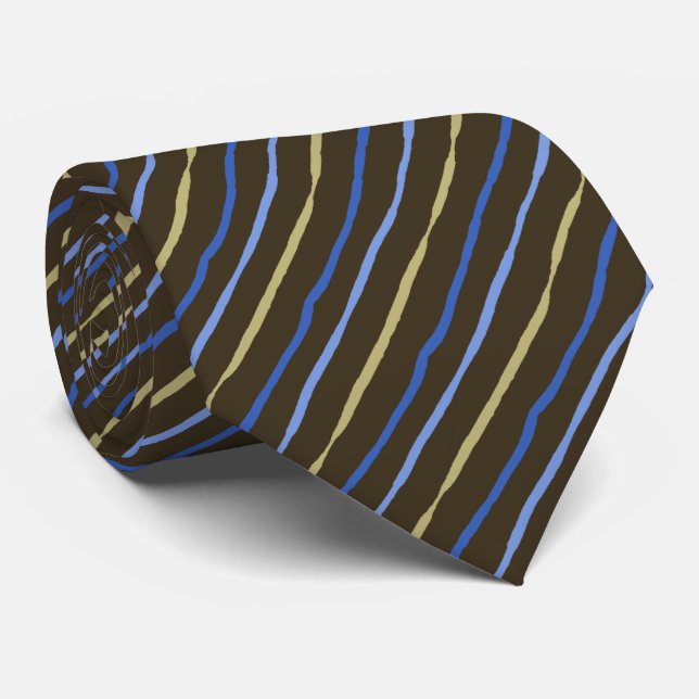 Brush Stroke Striped Brown & Peri Two-sided Tie (Rolled)