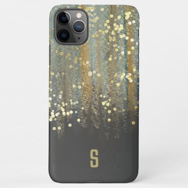 Brush Strokes and Confetti Dots with Gold Monogram iPhone Case (Back)