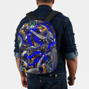 Brush Strokes Geometric Elements in Collage Printed Backpack
