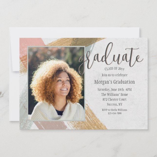 Brush Strokes Photo Graduation Invitation (Front)