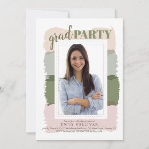 Brush Strokes Photo Graduation Party Invitation