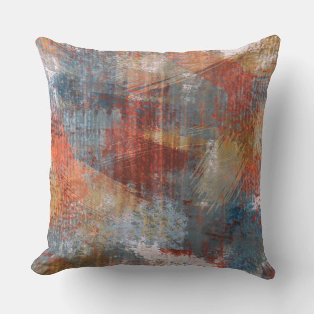 Brush Strokes Texture Abstract Pattern Red Blue Cushion (Front)