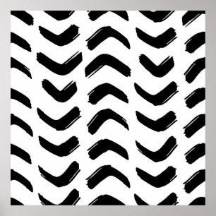 Brush strokes vintage seamless pattern. Black and  Poster