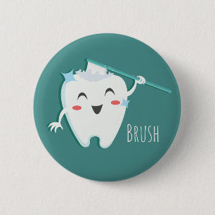 Brush Teeth Dentist Standard, 2¼ Inch Round Button